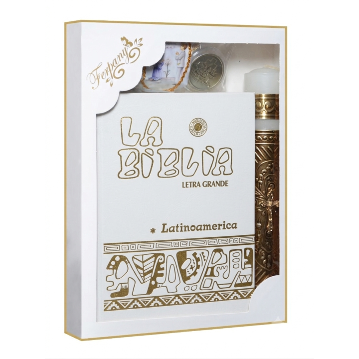 Kit PC Bco BibliaGde Crucifijo Mini Oro